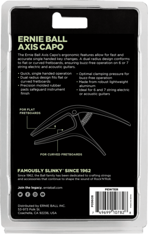 Ernie Ball Axis Capo, Tin voor nylon- en staalsnarige gitaar