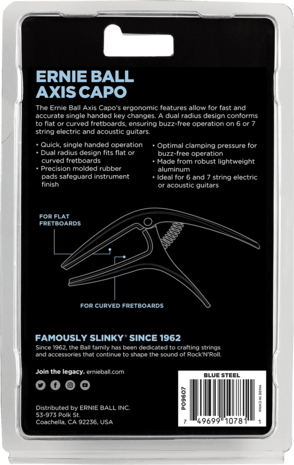 Ernie Ball Axis Capo, Blue Steel voor nylon- en staalsnarige gitaar