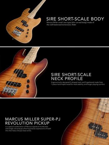Sire Marcus Miller Bass U5+ Series shortscale basgitaar, A4 Naturel