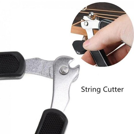 Boston string winder with string clipper and bridgepin remover