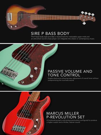 Sire Basses P5 Series Marcus Miller 5-snarige basgitaar, Dakota Red