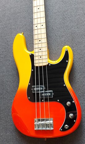 SX Modern Series PB style electric bass guitar with gigbag, burning fire