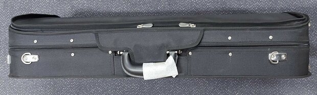 Vioolkoffer zwart voor 2 violen 4/4, 4 strijkstokken, beharing, met 2 hygrometers