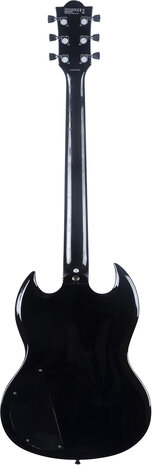 EKO SG-model in zwart, nu met riem, muziekboek+cd+dvd, plectrum, kabel en snaren