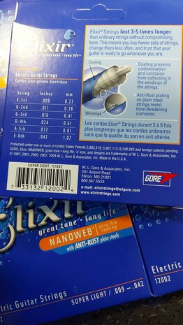 Elixir 009 gecoate snaren nanoweb elektr gitaar 12002 super light 