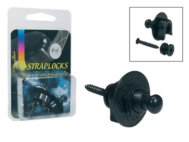 Set straplocks (chroom, zwart of goud) voor bevestiging van de gitaarriem 