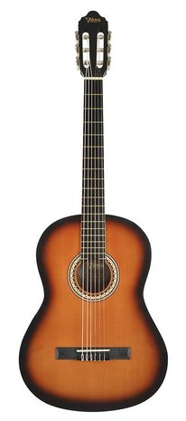 Valencia VC204H volwassen maat klassieke gitaar met extra slanke hals, sunburst