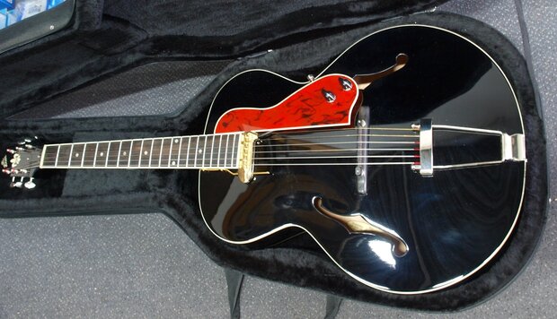 The Loar Archtop Semi-Acoustic Guitar LH-600-BK met case, electro-acoustic